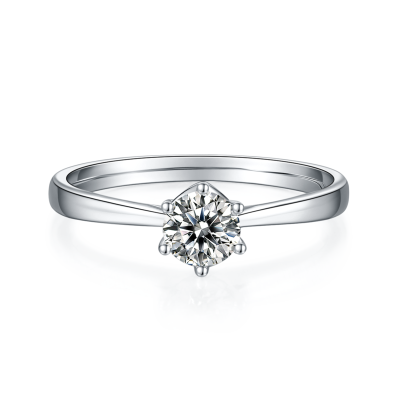 光臂新六爪S925银镀白金MoissaniteWomen's Ring50分D级